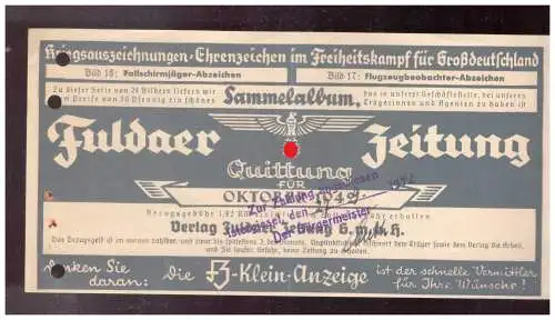 Fuldaer Zeitung Quittung. 