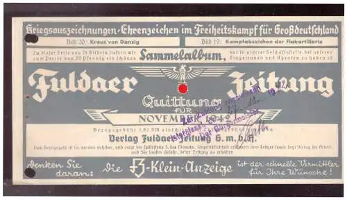 Fuldaer Zeitung Quittung. 