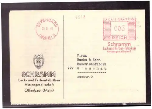 [Werbepostkarte] Dt- Reich (020205) Dekorative Werbepostkarte Fa.Schramm Lack und Farbenfabrik Offenbach/ Main gelaufen. 