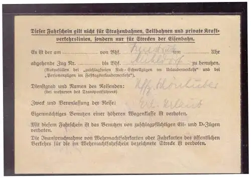 Dt- Reich (020269) Kleiner Wehrmachtsfahrschein Teil 1 nach Mühldorf am 8.11.1940