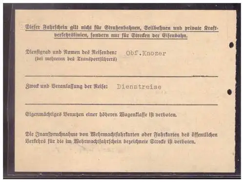 Dt- Reich (020271) Kleiner Wehrmachtsfahrschein Teil 2 von Wien nach Klagenfurt am 10.9.1940
