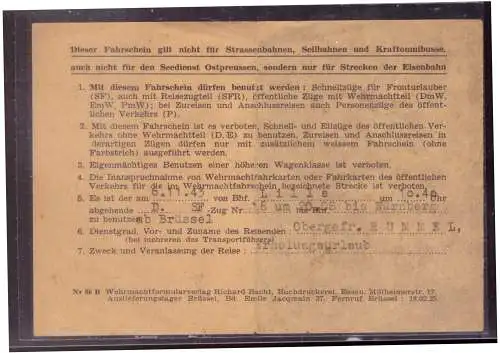 Dt- Reich (020272) Kleiner Wehrmachtsfahrschein Teil 1 von Roubaix nach Nürnberg vom 4.11.1943