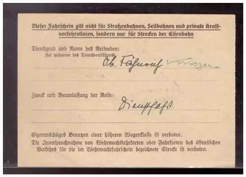 Dt- Reich (020273) Kleiner Wehrmachtsfahrschein Teil 1 von Seefliegerhorstkompanie Wesermünde- Nord vom 3.7.1940
