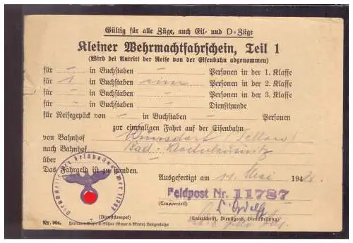 Dt- Reich (020275) Kleiner Wehrmachtsfahrschein Teil 1 vvom 11.5.1942