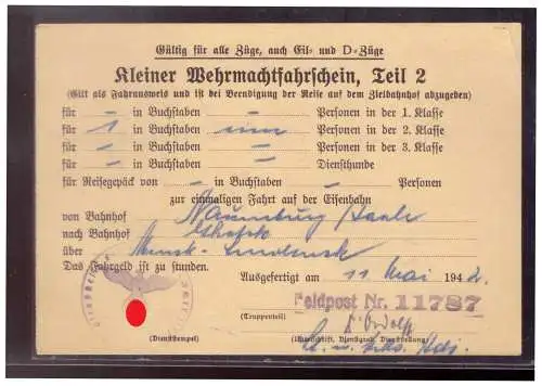 Dt- Reich (020276) Kleiner Wehrmachtsfahrschein Teil 2 vom 11.5.1942