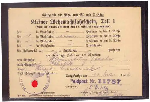 Dt- Reich (020277) Kleiner Wehrmachtsfahrschein Teil 1 vom 11.5.1942