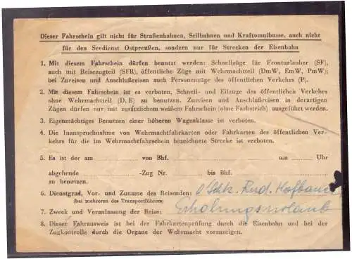 Dt- Reich (020279) Kleiner Wehrmachtsfahrschein Teil 1 vom 3.6.1942