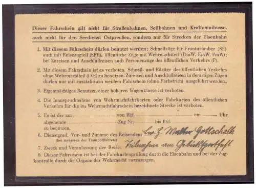 Dt- Reich (020280) Kleiner Wehrmachtsfahrschein Teil 2 von Neumarkt nach Trostberg am 21.7.1943