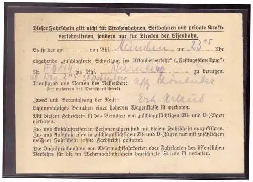 Dt- Reich (020283) Kleiner Wehrmachtsfahrschein Teil 1 Einheit 09581 vom 8.11.1940