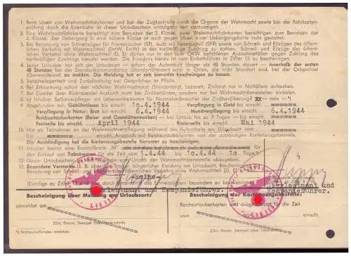 Dt- Reich (020308) Kriegsurlaubschein FPNR L13127 Luftgauamt Königsberg vom 5.4.1944