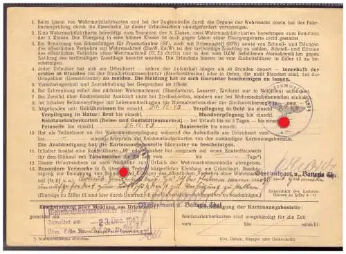 Dt- Reich (020310) Kriegsurlaubschein FPNR L 04264 vom 8.12.1943