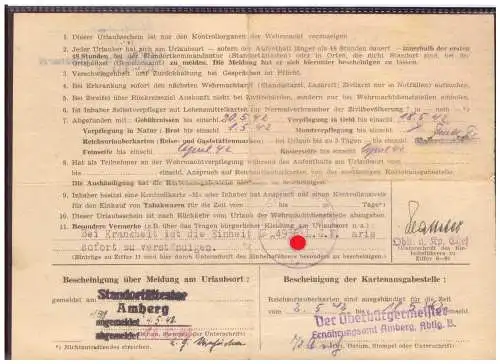 Dt- Reich (020311) Kriegsurlaubschein FPNR L 04936 vom 1.5.1942