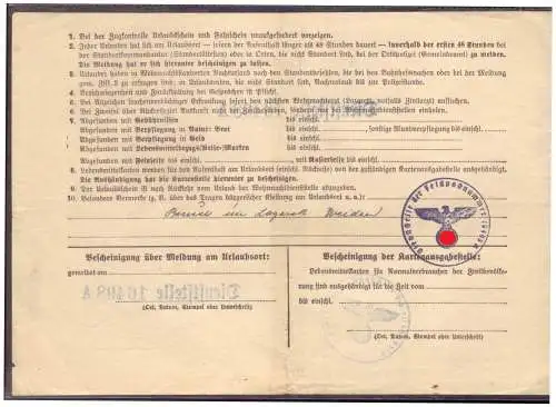 Dt- Reich (020314) Kriegsurlaubschein Dienststelle 16498A vom 20.4.1941