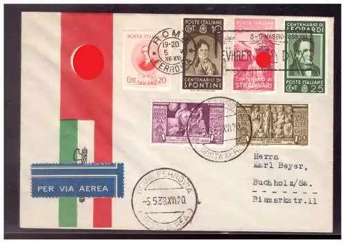 [Propagandapostkarte] DT- Reich (020511) Propaganda Schmuckumschlag, Führerbesuch in Italien, Marken Italien mit SST und TST Rom. 