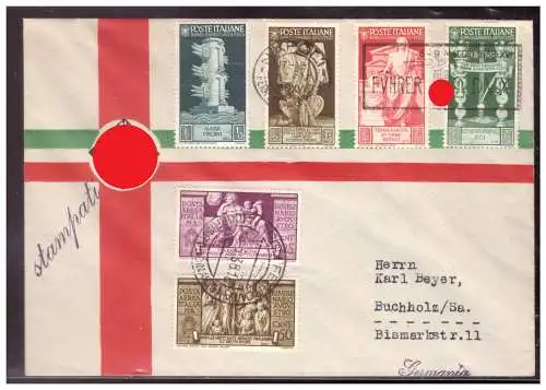 [Propagandapostkarte] DT- Reich (020512) Propaganda Schmuckumschlag, Führerbesuch in Italien, Marken Italien mit SST und TST Napoli. 