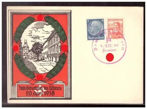 [Propagandapostkarte] DT- Reich (020521) Propagandakarte, Zum Geburtstag des Führers, 20.4.1938, mit SST dem Führer dein Ja.,4.12.1938. 