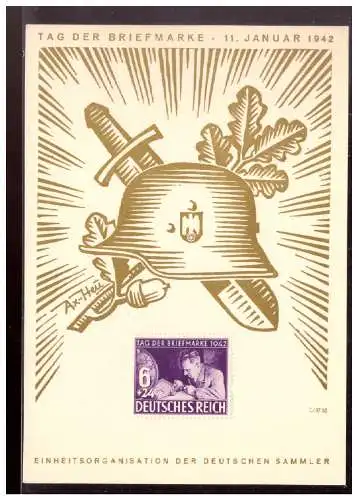 [Propagandapostkarte] Dt- Reich (020563) Propagandakarte zum Tag der Briefmarke zum 11.1.1942 mit Briefmarke ohne Stempel. 