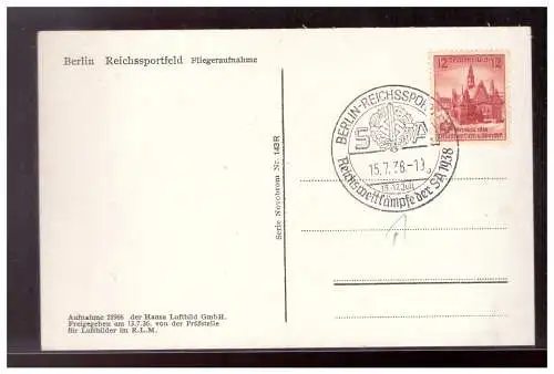 [Propagandapostkarte] Dt- Reich (020717) Propaganda AK Berlin, Berlin Reichssportfeld, Fliegeraufnahme mit SST Berlin Reichsportfeld 15.7.1938. 