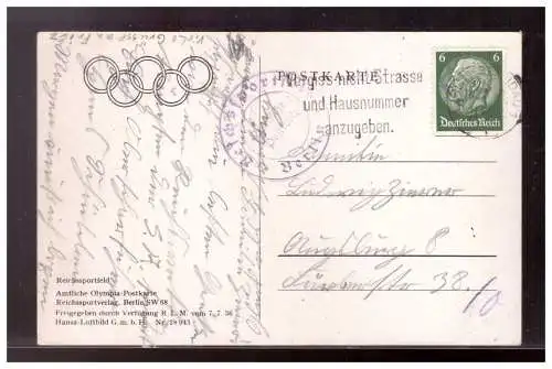 [Propagandapostkarte] Dt- Reich (020732) Propaganda AK Berlin Olympia 1936,Reichssportfeld, gelaufen Berlin Spandau. 
