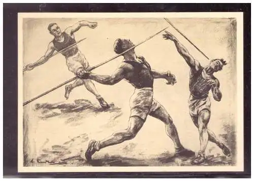 [Propagandapostkarte] Dt- Reich (020760) Propaganda AK, Werbepostkarte Nr 9, Speerwerfen, des Hilfsfonds für den Deutschen Sport, ungebraucht. 