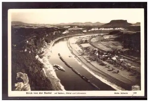 [Echtfotokarte schwarz/weiß] Dt- Reich (020880) AK Blick von der Bastei mit SST Rathen, Karl May Spiele, gelaufen 8.7.1939. 