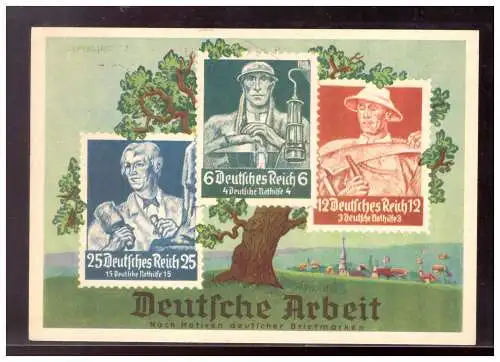 [Ansichtskarte] Dt-Reich (020886) Propagandakarte Deutsche Arbeit, Olympia Ausstellung Dresden 1936, blanco mit SST Dresden 2.8.1936. 