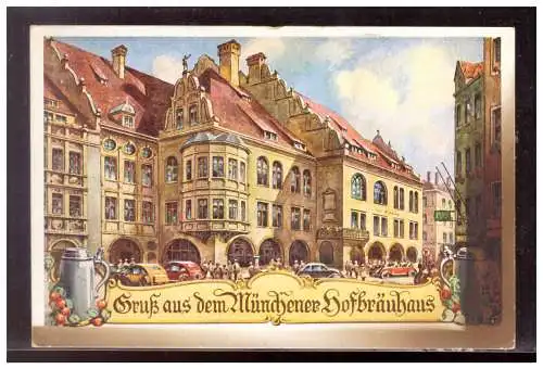 [Lithographie] DT-Reich (020952) AK Gruß aus dem Münchner Hofbräuhaus mit blanco SST Enthüllung des Freikorps München am 3.5.1942. 