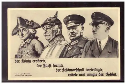 [Ansichtskarte] Dt- Reich (021059) Propaganda Fotokarte mit Abbildung Friedrich der Große, Fürst Bismarck, Feldmarschall Hindenburg und A.Hitler, ungelaufen. 