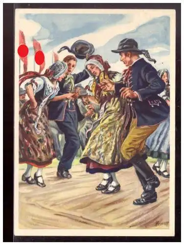 [Ansichtskarte] Dt- Reich (021067) Propagandakarte Schlesische Trachtengruppe Sportfest Breslau, blanco SST Breslau 23.7.1938. 