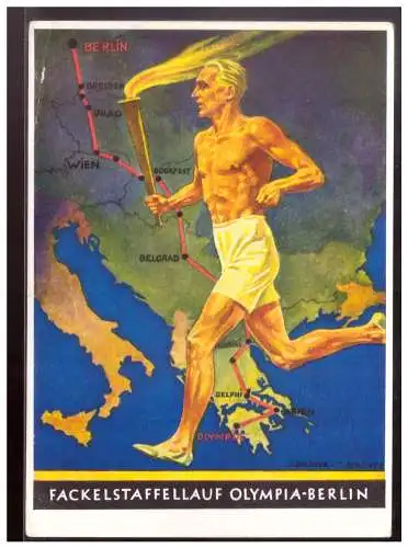 [Propagandapostkarte] DT- Reich (021168) Propagandakarte Fackellauf Olympia- Berlin, Werbepostkarte 6, ungebraucht. 