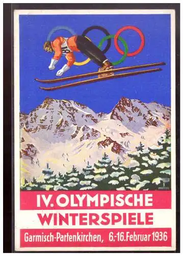 [Propagandapostkarte] DT- Reich (021169) Propagandakarte IV. Olympische Winterspiele Garmisch- Patenkirchen, gelaufen mit Tagesstempel. 