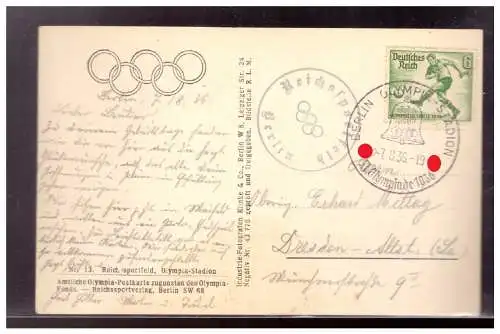 [Propagandapostkarte] DT- Reich (021176) Propagandakarte Olympia-Postkarte Berlin, Reichssportfeld, Olympia Stadion, gel. SST Berlin 7.8.1936. 
