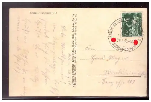 [Propagandapostkarte] DT- Reich (021177) Propagandakarte Olympia-Postkarte Berlin, Reichssportfeld, gel. mit SST Berlin 28.7.1936. 