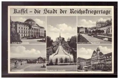 [Propagandapostkarte] DT- Reich (021191) Propaganda Mehrfelderkarte Kassel, Die Stadt der Reichskriegertage, gelaufen Kassel mit TST. 