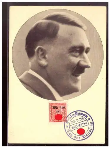 [Propagandapostkarte] Sudetenland (021210) Propagandakarte Männer der Zeit Nr 91, der Führer A. Hitler, als Maxikarte mit Rumburg Marke MNR 3. 