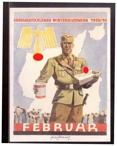 Dt- Reich (021265) Propaganda WHW Türblatt Grossdeutsches Winterhilfswerk, Februar 1939/ 1940, rechts Einriss ca 1cm