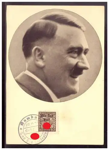 [Propagandapostkarte] Sudetenland (021313) Propagandakarte Männer der Zeit Nr 91, der Führer A. Hitler, als Maxikarte mit Rumburg Marke MNR 2. 