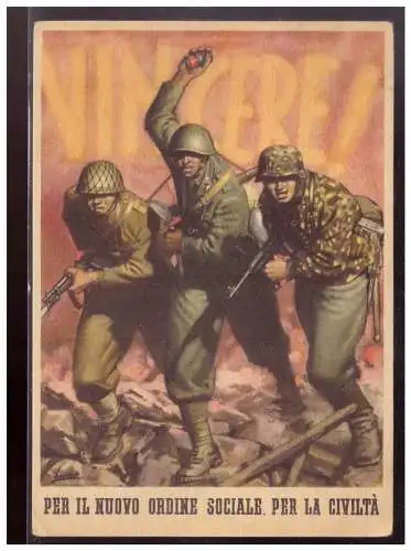 [Propagandapostkarte] Italien (021315) Propagandakarte illustratore Boccasile per il nuovo ordine sociale, gelaufen 1943. 