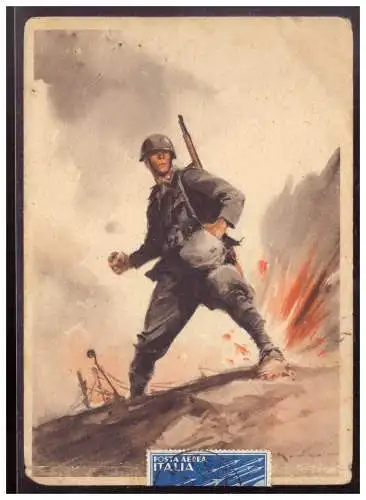 [Propagandapostkarte] Italien (021316) Propagandakarte Italien AK color EF von Scordia nach Catania 20.3.1943, Marke übern Rand geklebt. 