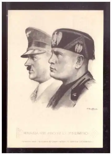 [Propagandapostkarte] Dt.- Reich (021318) Propagandakarte Hitler, Mussolini Primavera 1938, gestempelt mit SST Besuch des Führers in Italien. 