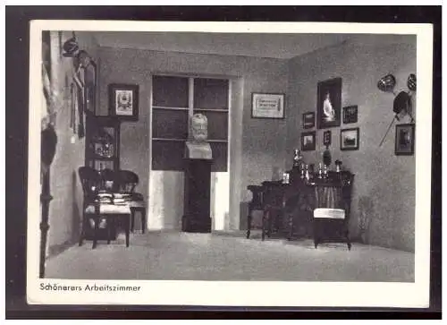 [Propagandapostkarte] Dt.- Reich (021319) Propagandakarte Schönerers Arbeitszimmer, blanco gest. mit SST Wien und Wien- Messe. 