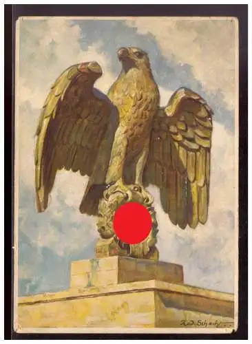 [Propagandapostkarte] Dt- Reich (021420) Propagandakarte Nürnberg monumentalen Hoheitsadler in der Luitpold- Arena, gelaufen Nürnberg 16.3. 