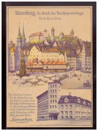 [Propagandapostkarte] Dt- Reich (021421) Propagandakarte Nürnberg die Stadt der Reichsparteitage, Adolf Hitler- Platz, ungebraucht. 