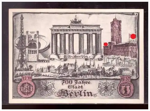 [Propagandapostkarte] Dt- Reich (021434) Propagandakarte 700 Jahre Stadt Berlin, blanco gestempelt SST Berlin Treptow am 4.9.1937. 