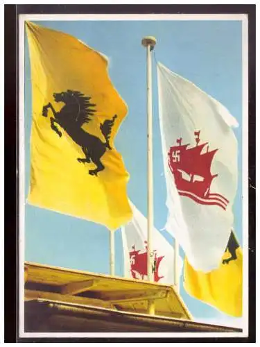 [Propagandapostkarte] Dt- Reich (021444) Propagandakarte farbig, Reichsgartenschau Stuttgart 1939, festlicher Fahenschmuck, gelaufen Stuttgart. 