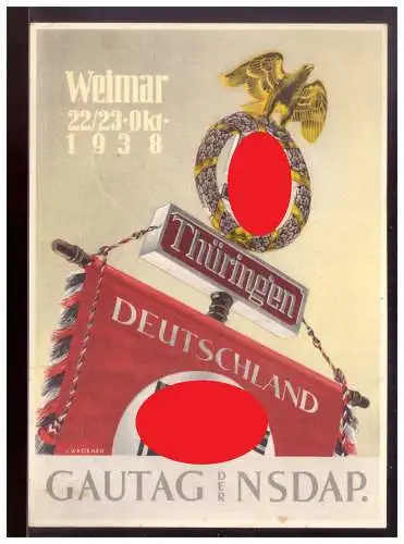 [Propagandapostkarte] Dt- Reich (021446) Propagandakarte 10 Jährige Wiederkehr des Reichsparteitages Weimar blanco gest. mit SST Gautag NSDAP. 