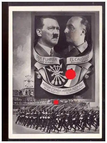[Propagandapostkarte] Dt- Reich (021454) Propagandakarte Hitler/ Franco, Heimkehr der Legion Condor, blanco gest. mit SST Hamburg 31.5.1939. 