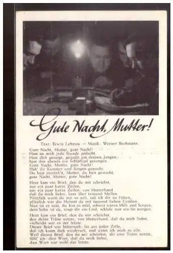 [Propagandapostkarte] DT- Reich (021516) Propagandakarte Liederkarte "Gute Nacht, Mutter!" ungebraucht. 
