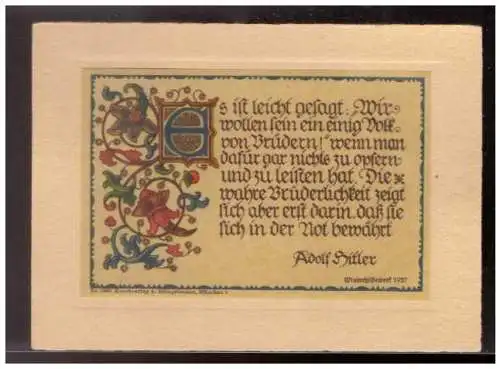 [Propagandapostkarte] Dt- Reich (021528) Propaganda Spruchkarte Adolf Hitler, aus Mein Kampf, ungebraucht aber beschrieben. 