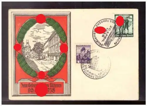 [Propagandapostkarte] Dt- Reich (021552) Propagandakarte Das Geburtshaus unseres Führers in Braunau am Inn, blanco mit 2 ver SST. 